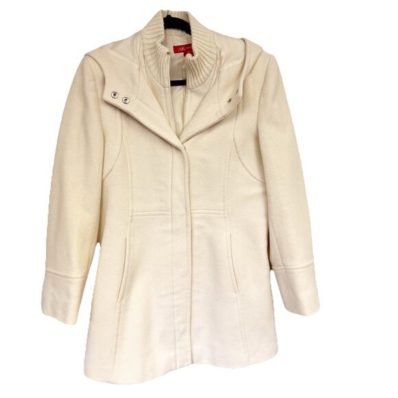 Anne Klein Beige Wool Blend Women Medium Zip Up W/ Hood - Picture 1 of 7